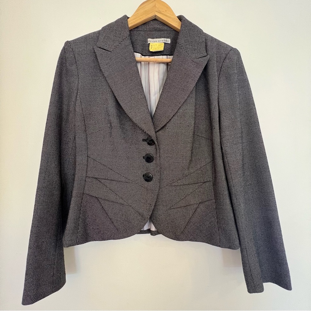 ✅Peter Nygard 8P petite charcoal Gray lined Tailored Blazer jacket Notched Lapel